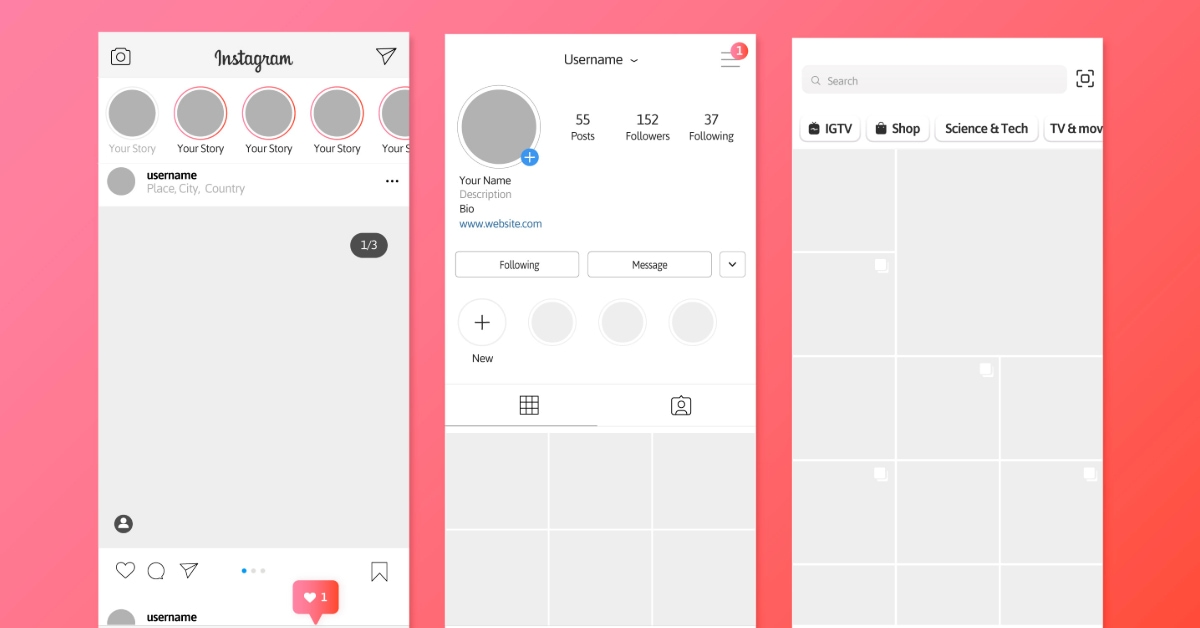 Telas do instagram representando o que é instagram