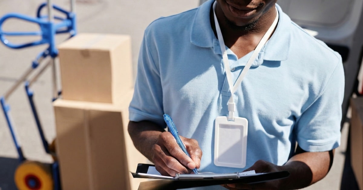 Homem confere documento de manifesto de carga